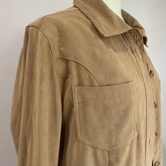 Vintage Joanna Tan Soft Midi Shirt Dress Button Down Long Sleeve Duster Sz M - Picture 9 of 11